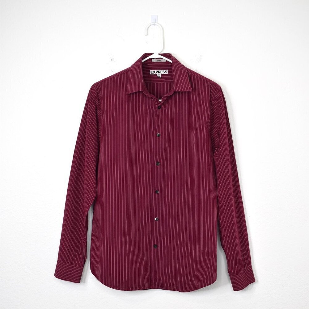 Express Mens Button Down Shirt Sz M 15-15 1/2 Fitted Pinstriped Preppy Party